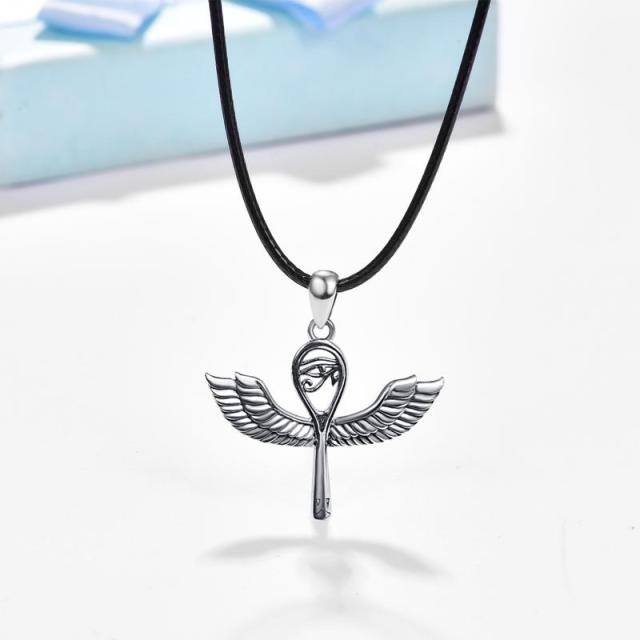 Ankh Cross Necklace Eye of Horus Necklace 925 Sterling Silver Ankh Angle Wing Pendant Ancient Egyptian Amulet All-Seeing-Eye Necklace Ankh Jewelry for Women Men-1