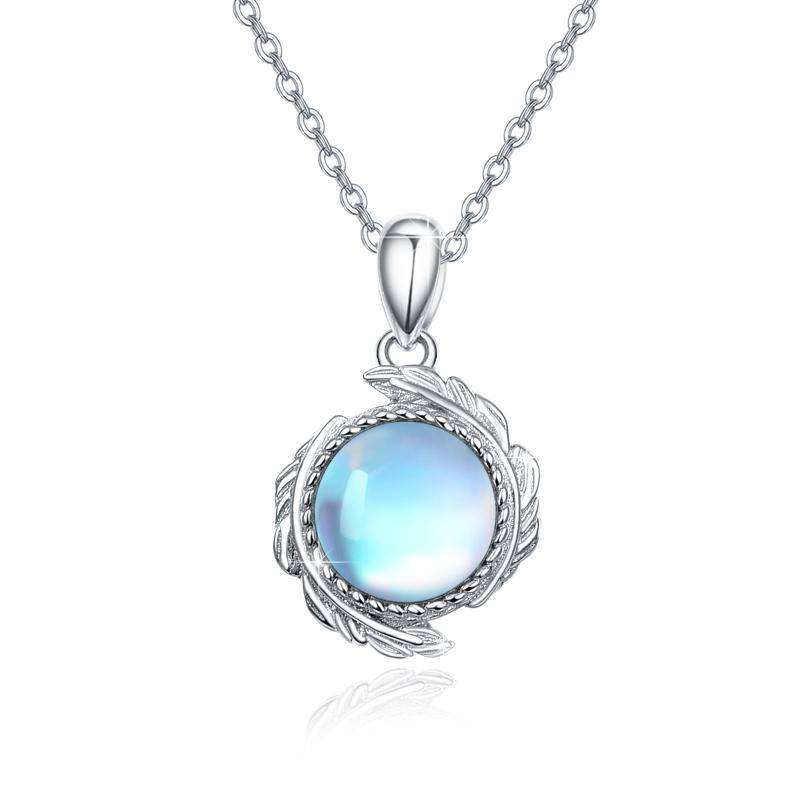 Collier en argent sterling avec pendentif plume en pierre de lune-1