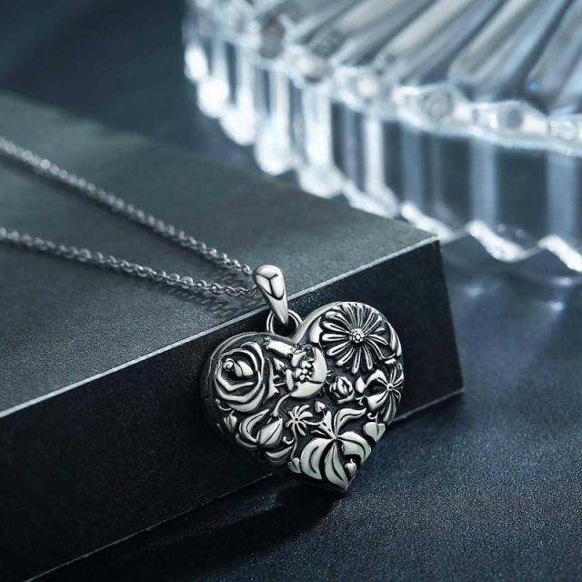 Sterling Silver Heart Pendant Birth Flower Personalized Photo Locket Necklace-3