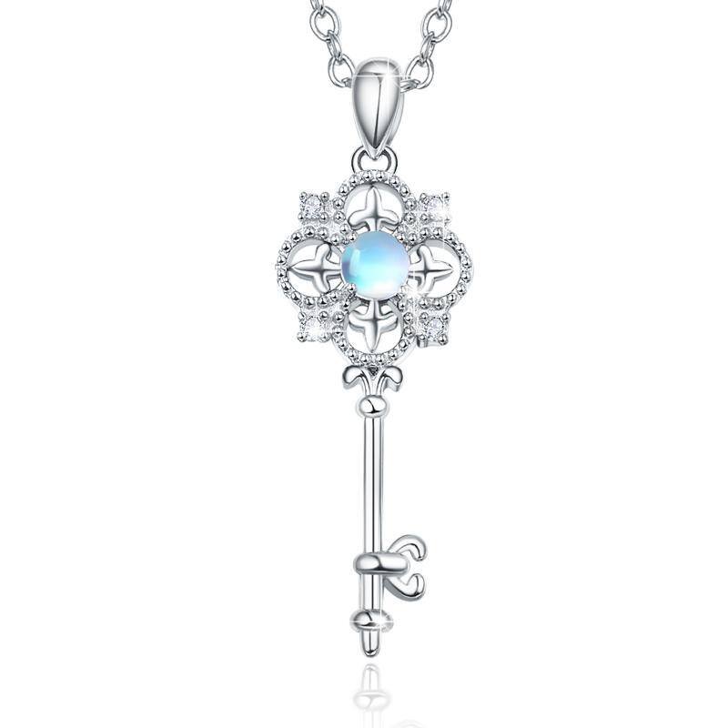 Sterling Silver Moonstone Key Pendant Necklace-1