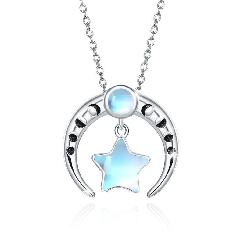 Sterling Silver Moonstone Moon Pendant Necklace-1