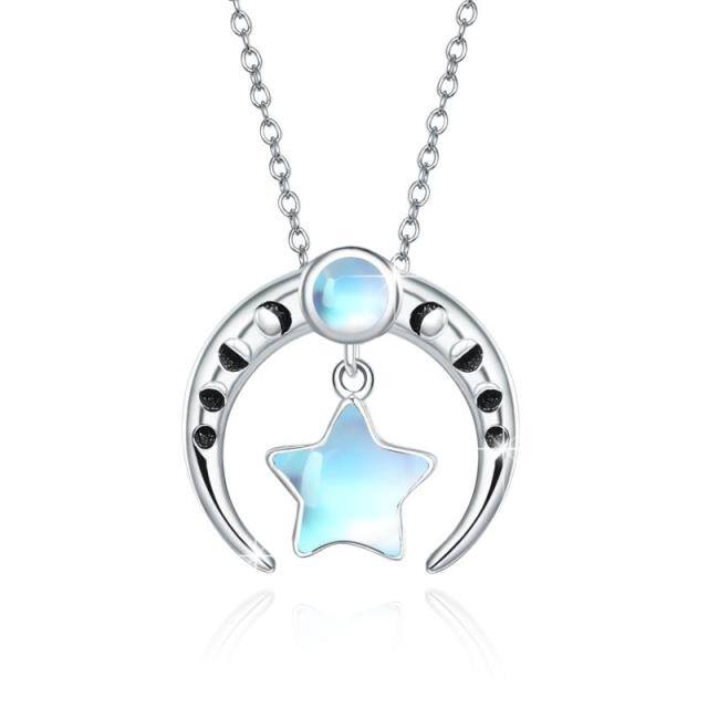 Sterling Silver Moonstone Moon Pendant Necklace-0