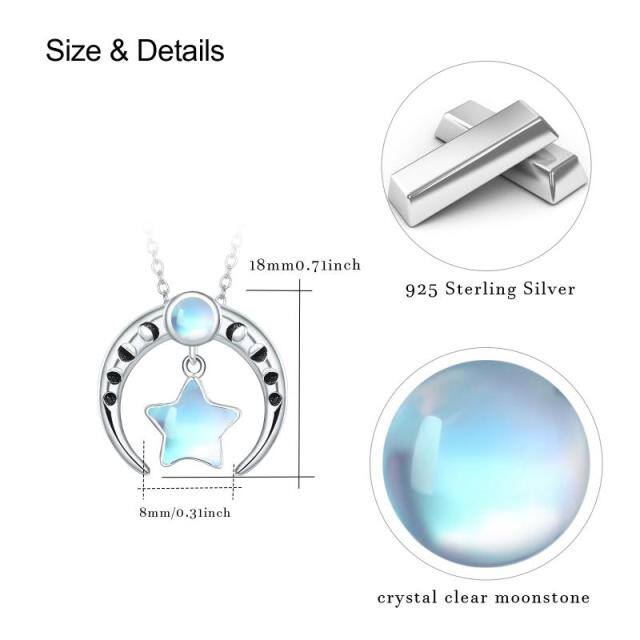 Sterling Silver Moonstone Moon Pendant Necklace-7