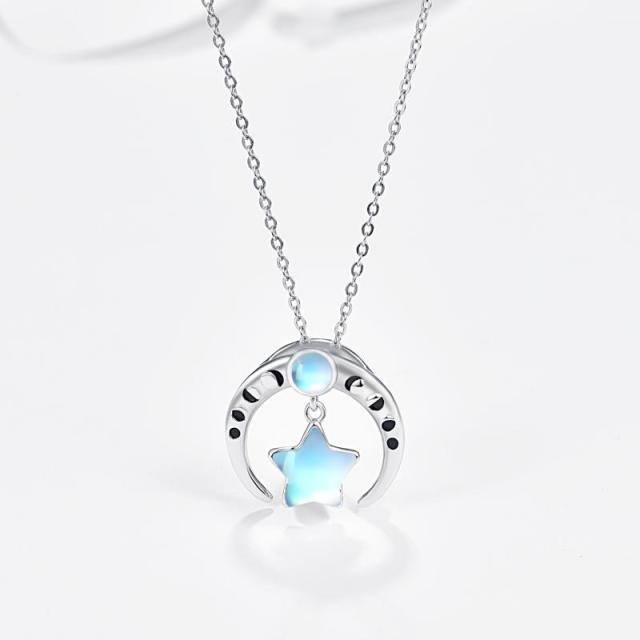Sterling Silver Moonstone Moon Pendant Necklace-6