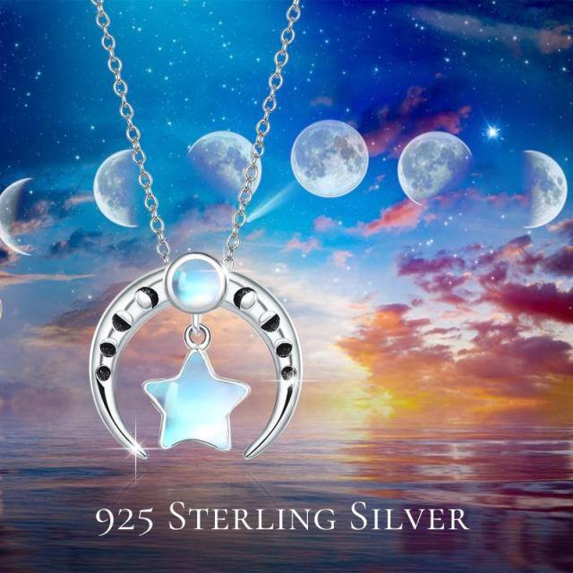 Sterling Silver Moonstone Moon Pendant Necklace-8