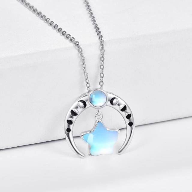 Sterling Silver Moonstone Moon Pendant Necklace-5