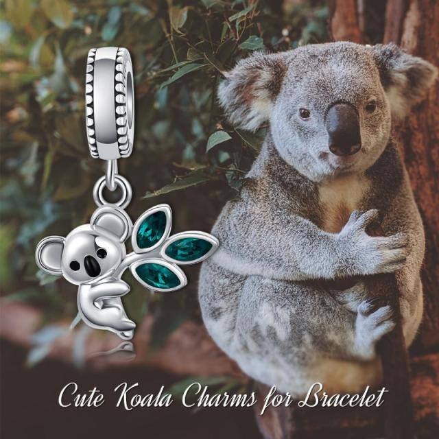 Sterling Silber Kristall Koala & Blätter baumeln Charme-6