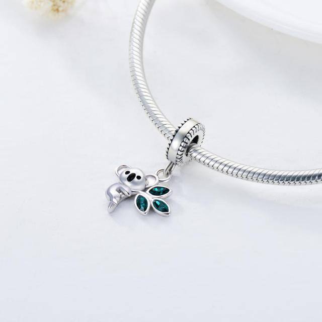 Sterling Silver Crystal Koala & Leaves Dangle Charm-4