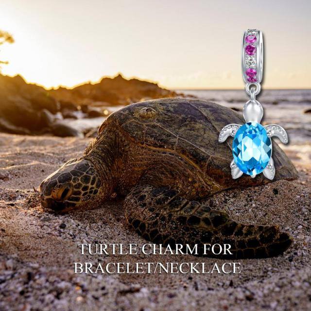 Sterling Silver Oval Shaped Crystal Sea Turtle Pendant Charms-5