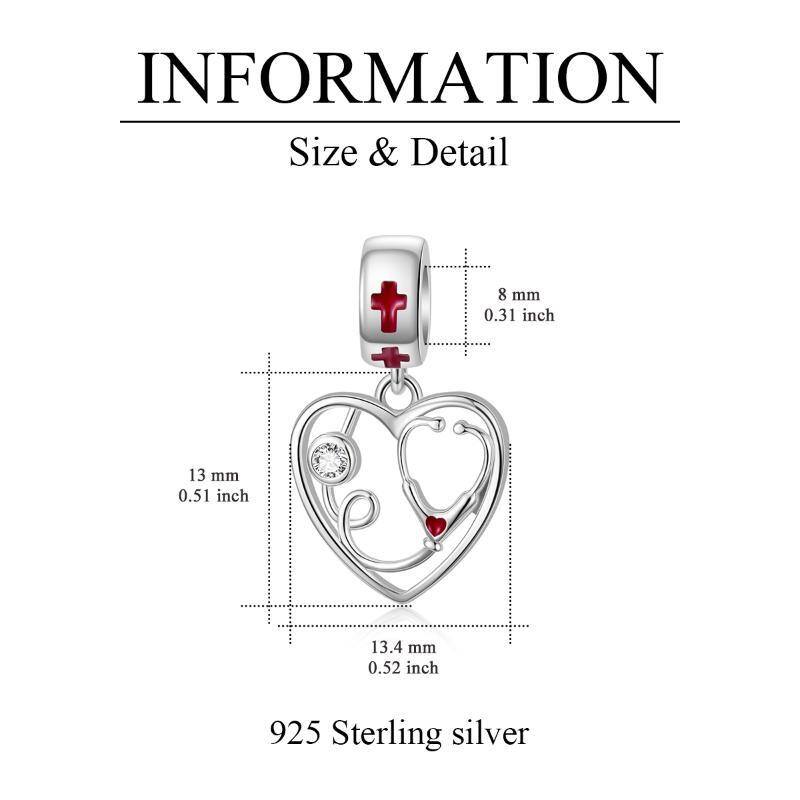 Sterling Silver Cubic Zirconia Heart & Stethoscope Dangle Charm-6