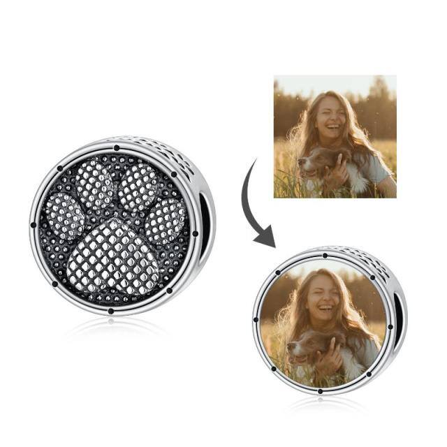 Charme com estampas de pata de cachorro com foto personalizada em prata esterlina retrô-0