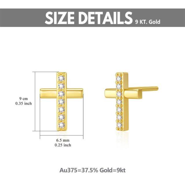 9K Gold Cubic Zirconia Cross Stud Earrings-4