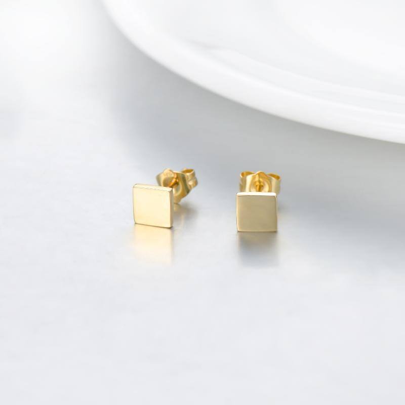 18K Gold Square Stud Earrings-3