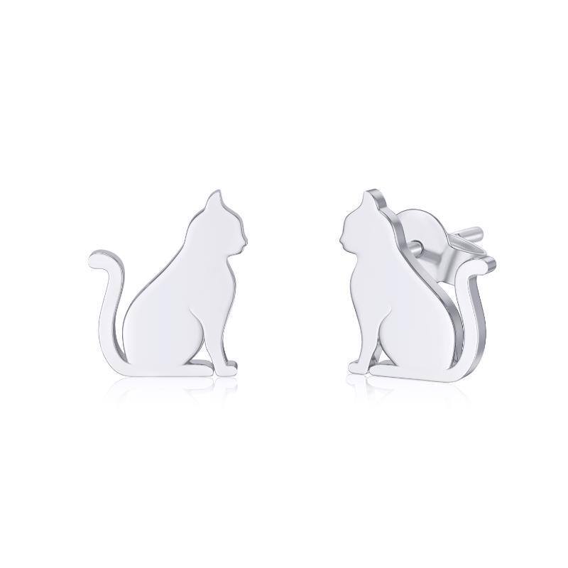 Boucles d'oreilles chat en or blanc 14K-1