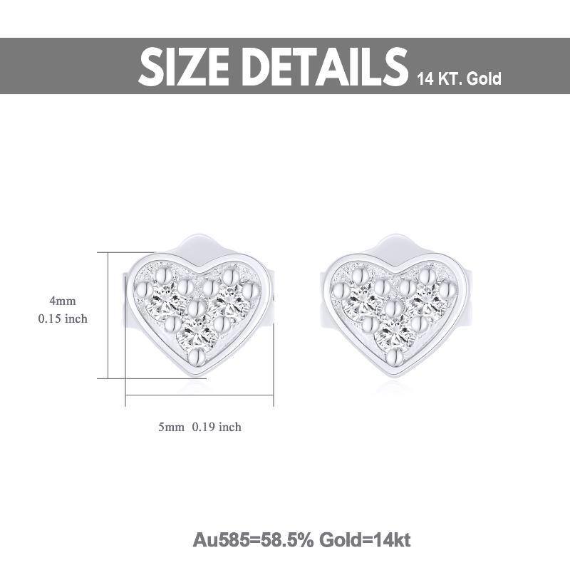 14K White Gold Moissanite Heart Stud Earrings-5