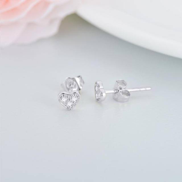 14K White Gold Moissanite Heart Stud Earrings-3