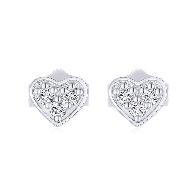 14K White Gold Moissanite Heart Stud Earrings-1