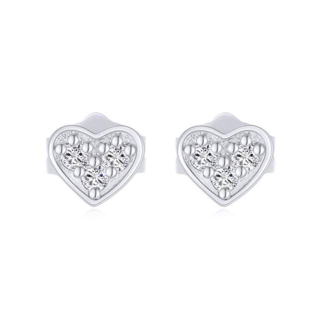 14K White Gold Moissanite Heart Stud Earrings-0