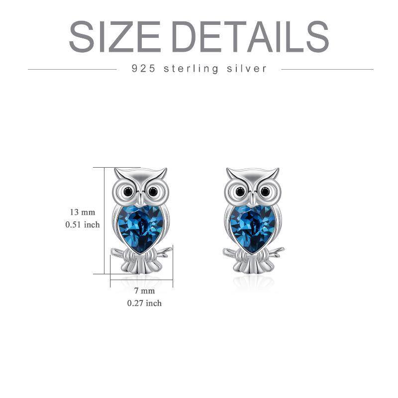 Sterling Silver Heart Crystal Owl Stud Earrings-6