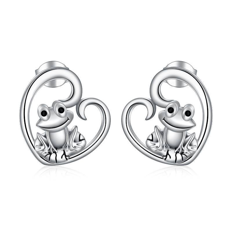 Sterling Silver Frog Stud Earrings-1