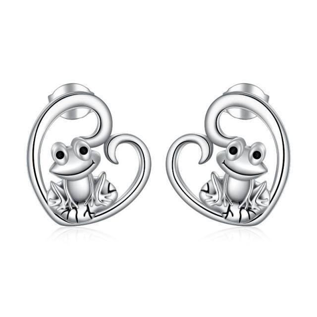 Sterling Silver Frog Stud Earrings-5