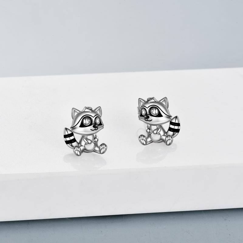 Sterling Silver Two-tone Raccoon Stud Earrings-3