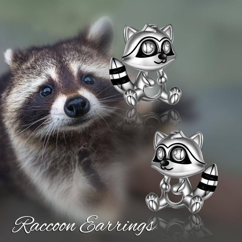 Sterling Silver Two-tone Raccoon Stud Earrings-6