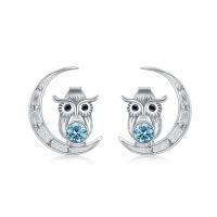 Cute Owl Stud Earrings in Sterling Silver with Crystals