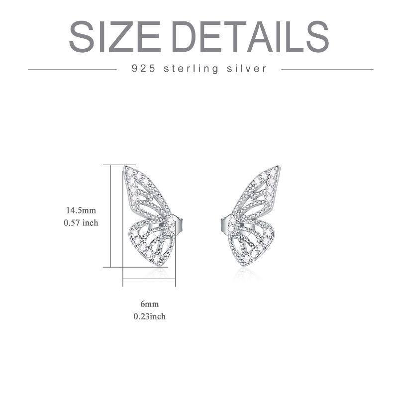 Sterling Silver Circular Shaped Cubic Zirconia Butterfly Stud Earrings-5