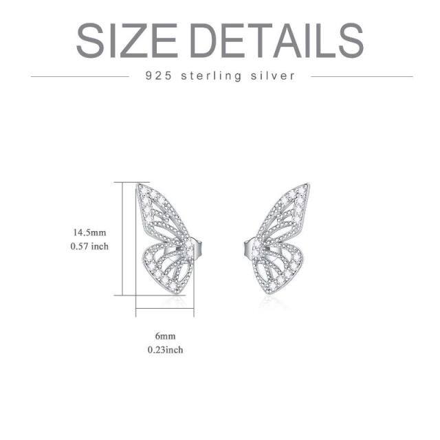 Pendientes de tuerca de mariposa con circonita cúbica en forma circular de plata de ley-4