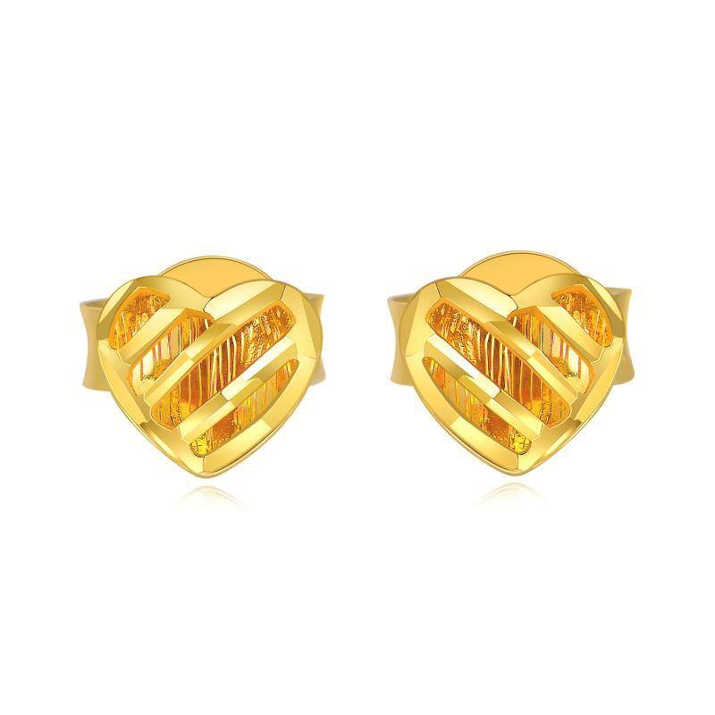 18K Gold Heart Stud Earrings-1