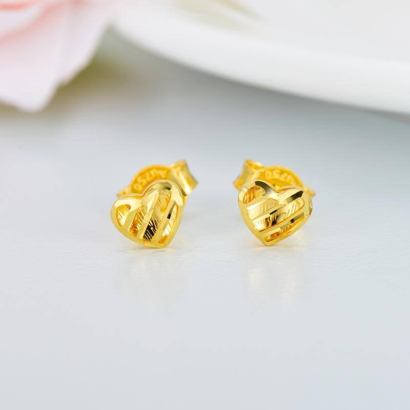 18K Gold Heart Stud Earrings-3