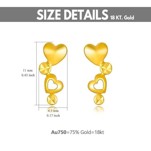 18K Gold Heart With Heart Stud Earrings-5