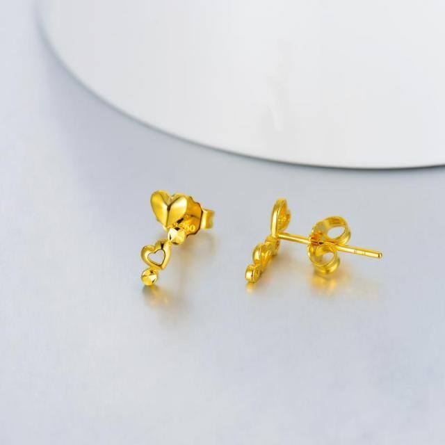 18K Gold Heart With Heart Stud Earrings-2