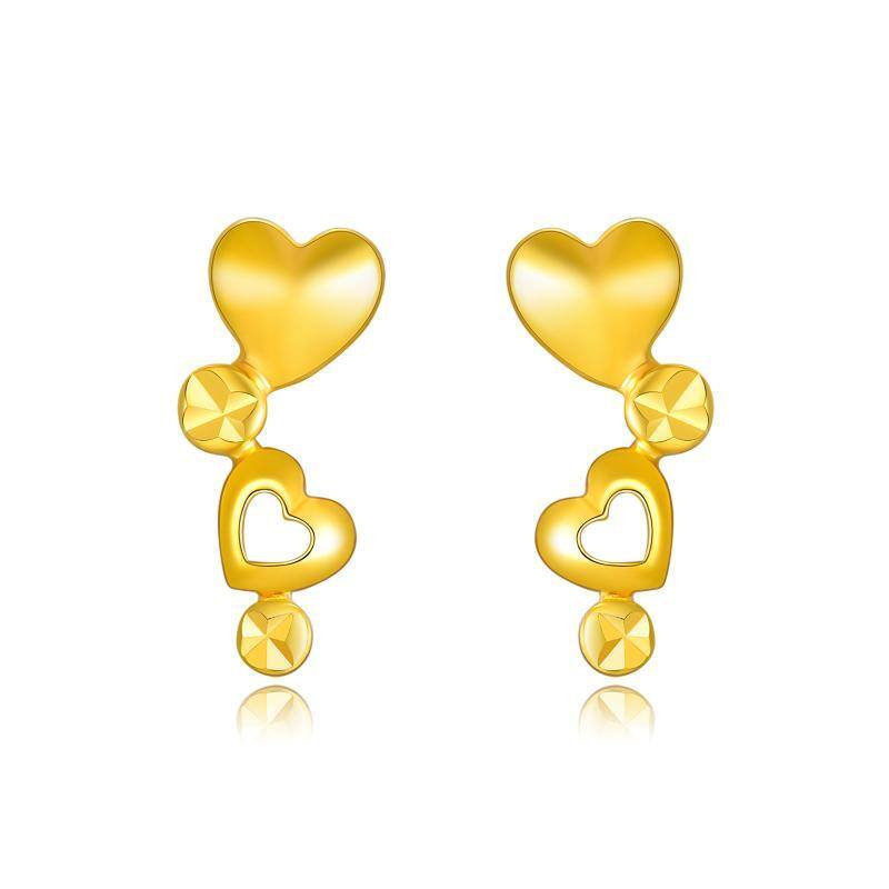 18K Gold Heart With Heart Stud Earrings-1