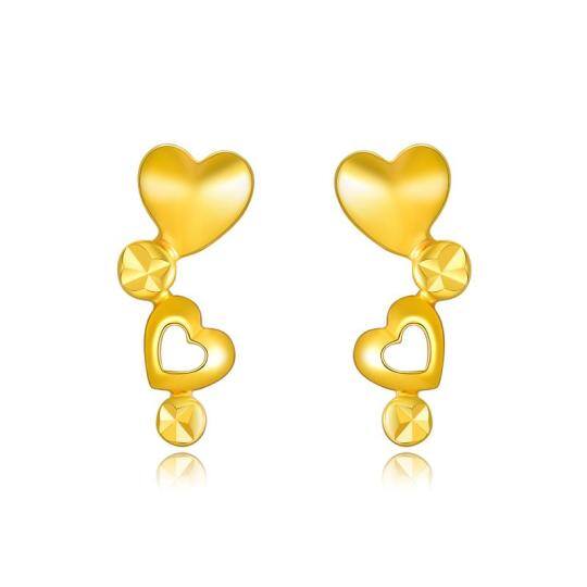 18K Gold Heart With Heart Stud Earrings