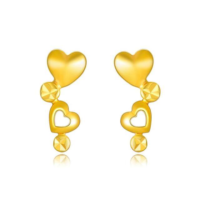 18K Gold Heart With Heart Stud Earrings-0