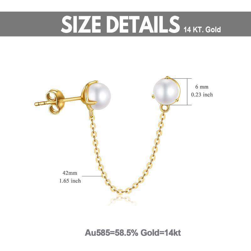 14K Gold Pearl Round Stud Earrings-4