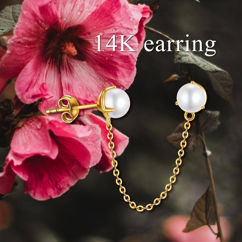 14K Gold Pearl Round Stud Earrings-3