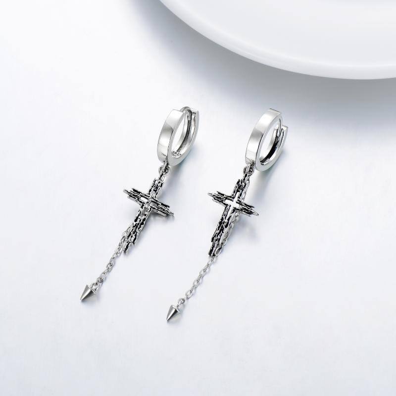 Sterling Silver Cross Drop Earrings-4