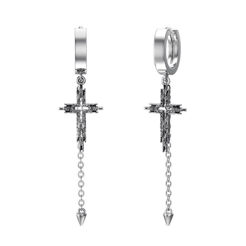 Sterling Silver Cross Drop Earrings-1