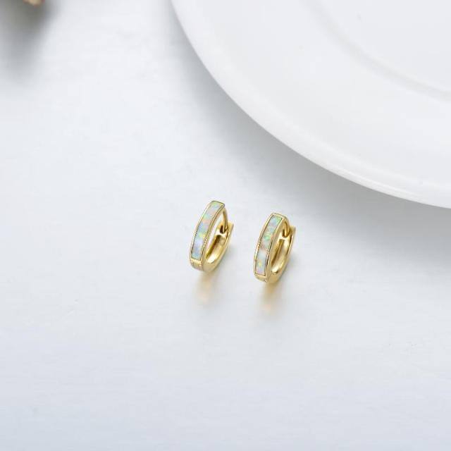 9K Gold Opal Hoop Earrings-2