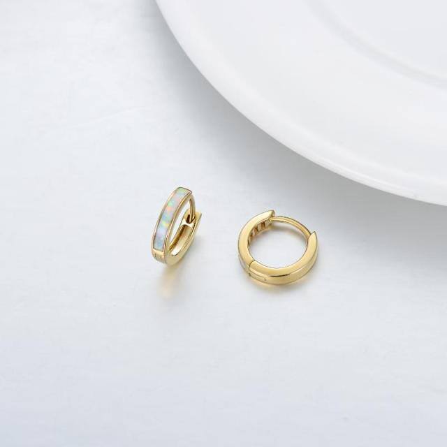 9K Gold Opal Hoop Earrings-3