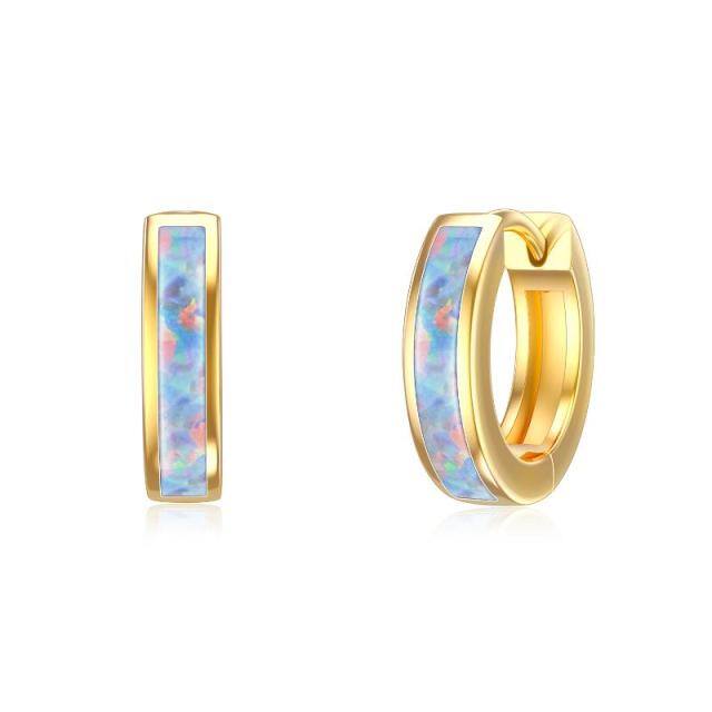 9K Gold Opal Hoop Earrings-0