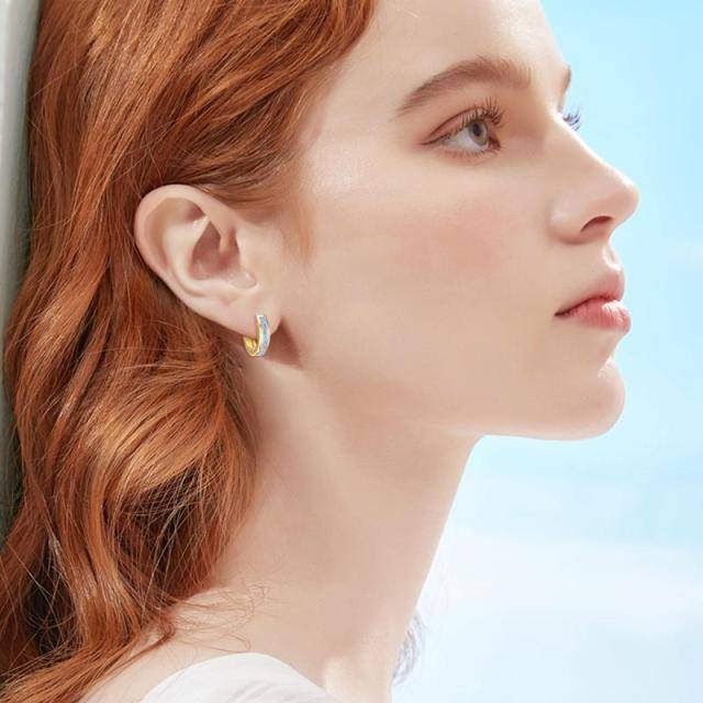 9K Gold Opal Hoop Earrings-1