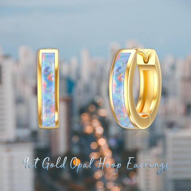 9K Gold Opal Hoop Earrings-4