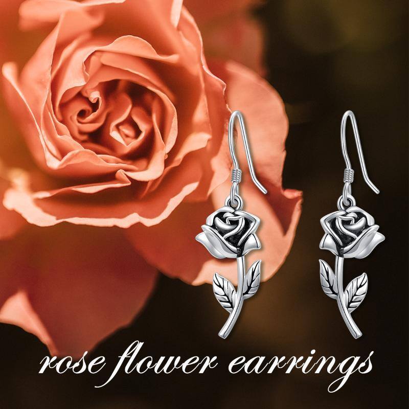 Sterling Silver Rose Drop Earrings-6