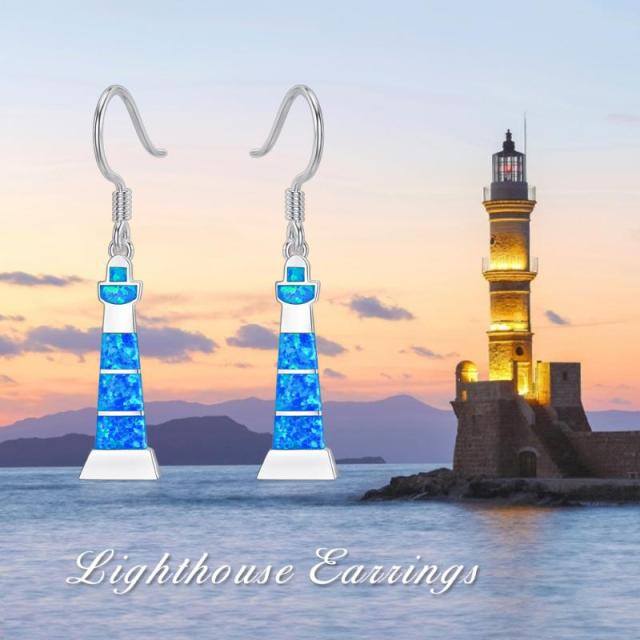 Sterling Silver Opal Lighthouse Drop Earrings-4