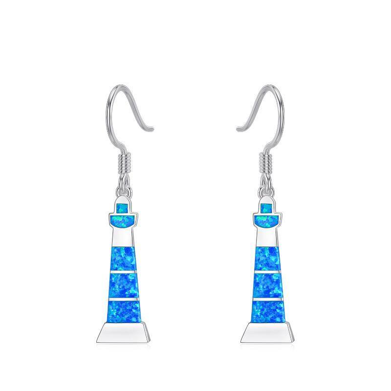 Sterling Silver Opal Lighthouse Drop Earrings-1