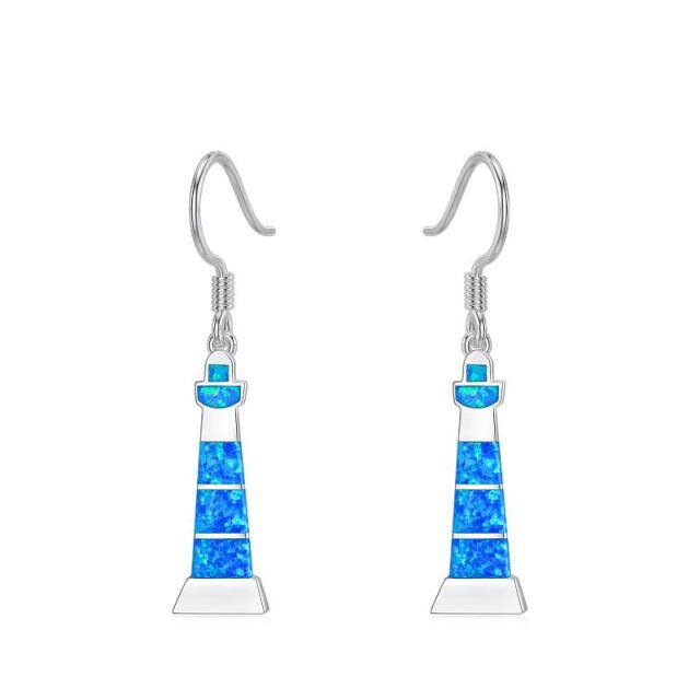 Sterling Silver Opal Lighthouse Drop Earrings-1